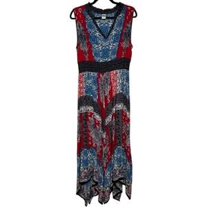 BILA Americana Bandana Print Handkerchief Hem V-Neck Boho Maxi Dress Size (L)